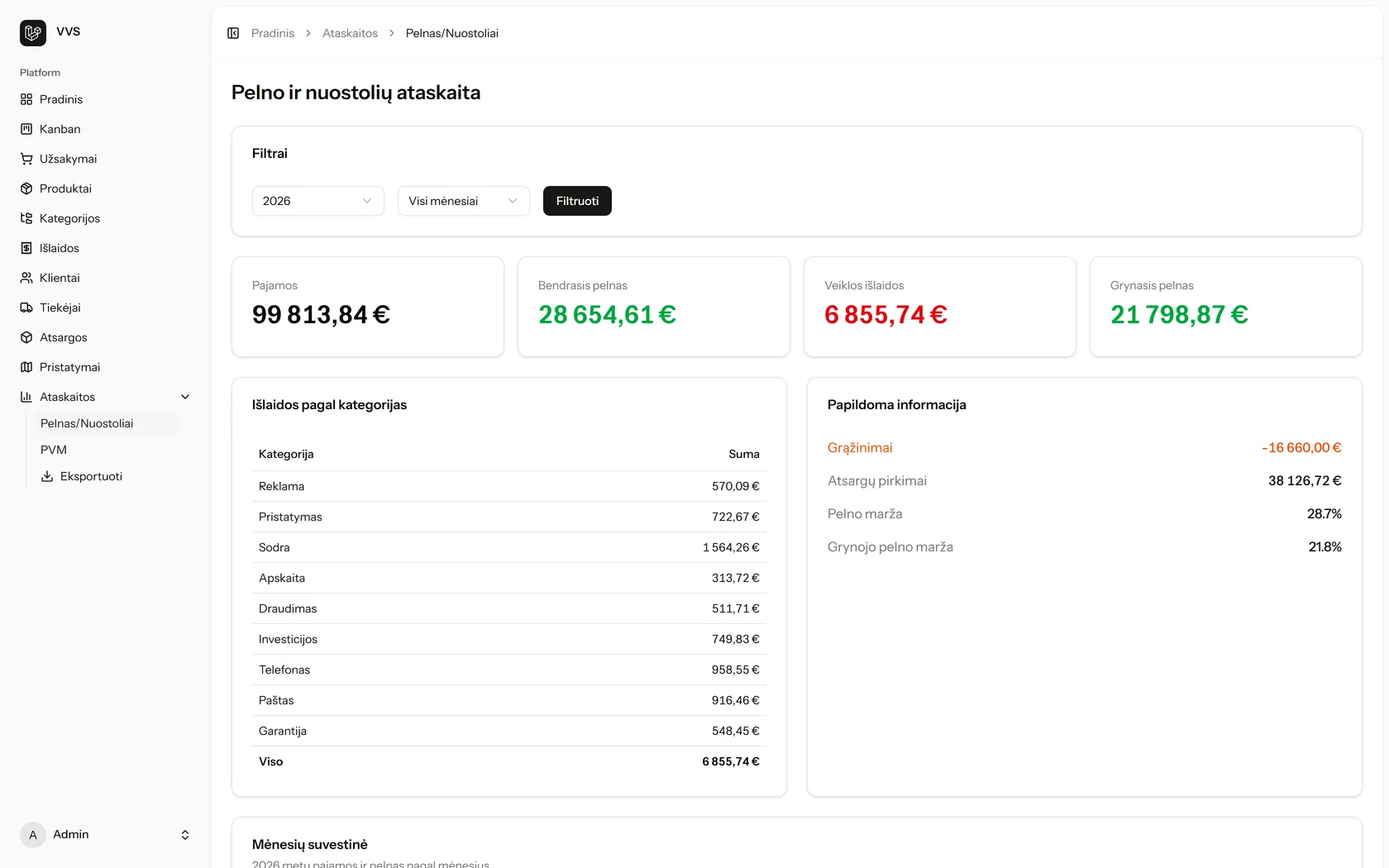 ERP ekrano vaizdas